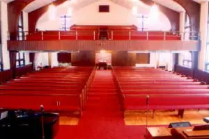 Completed shot from front of church