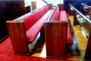 Side view of completed pews