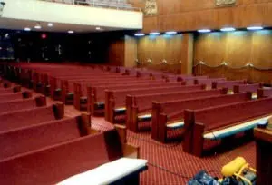 In Progress - Pews being Re-upholstered