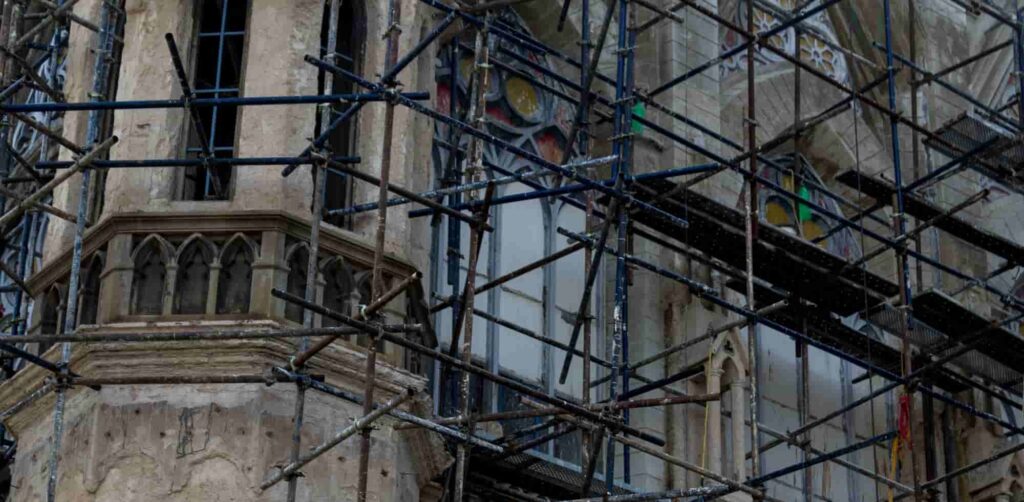 Church with scaffolding