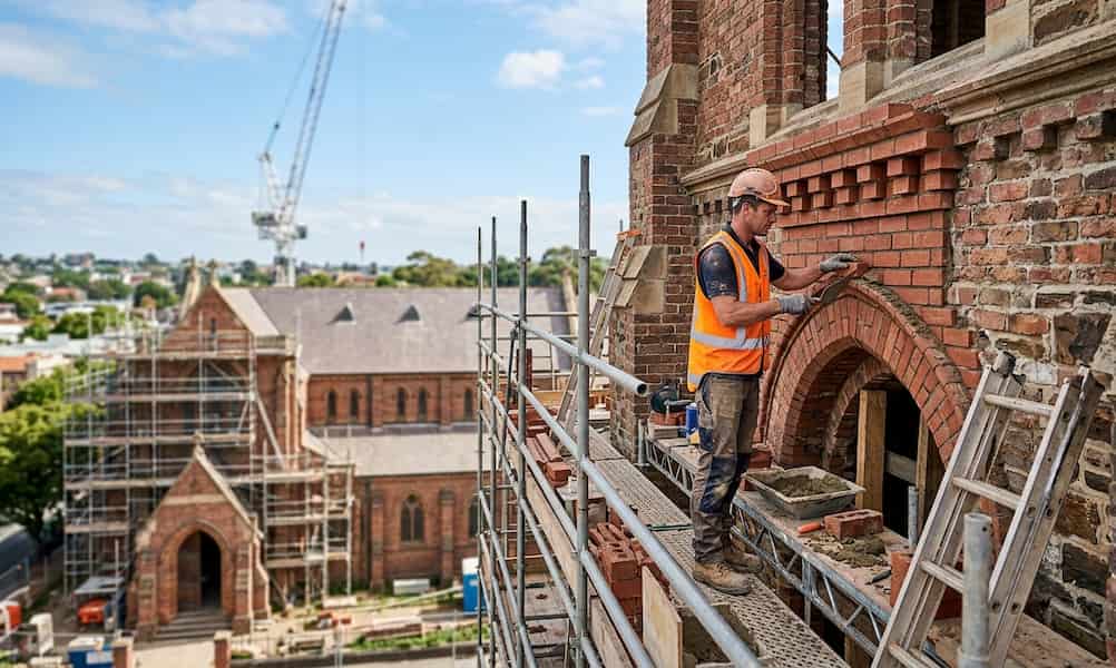 lose-up of historic church masonry showing professional repointing