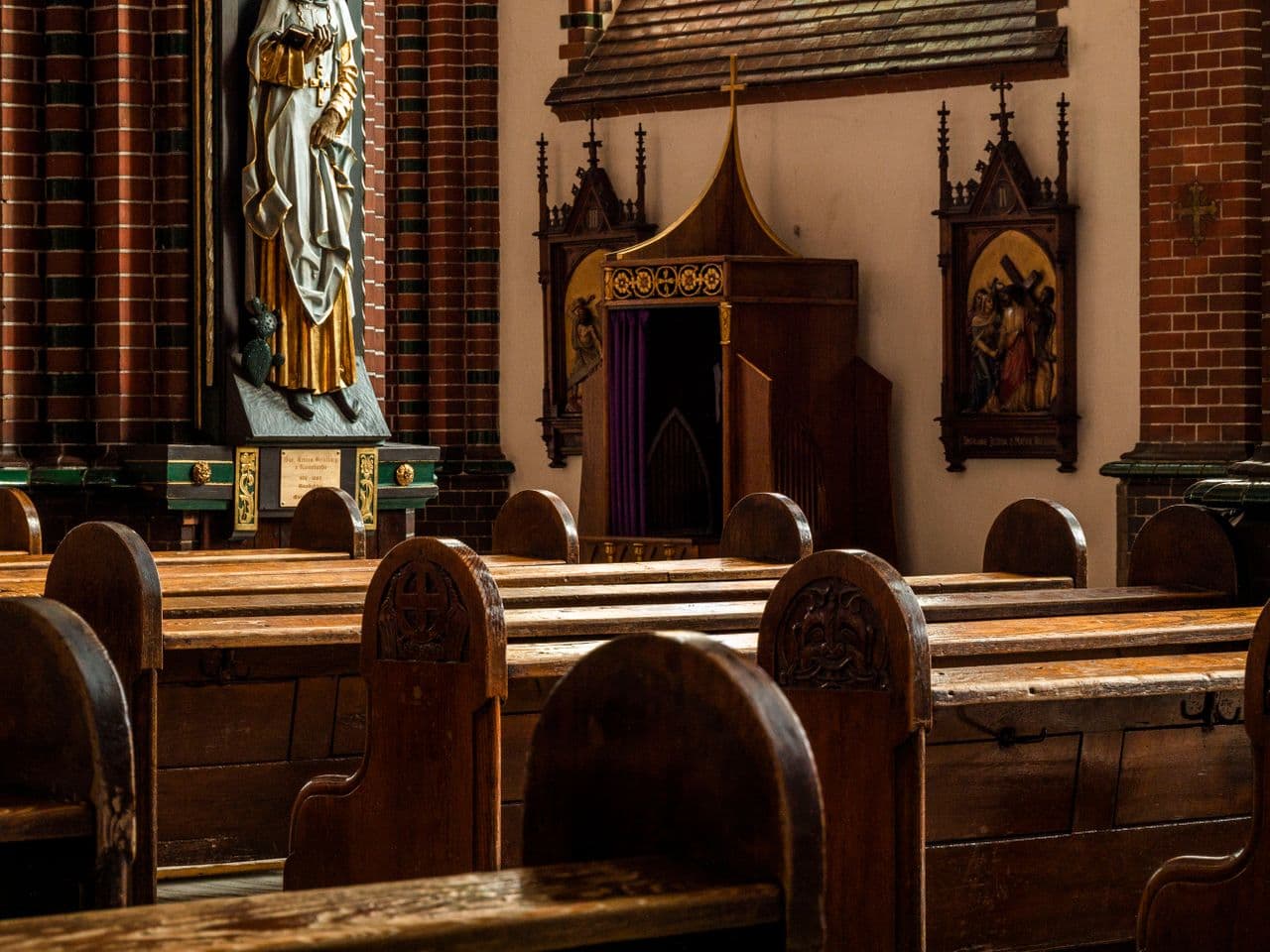 church interior with pews lined up 