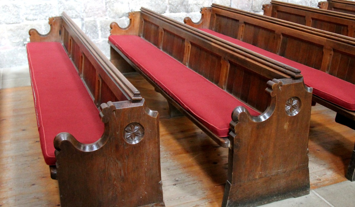antique wooden church pews