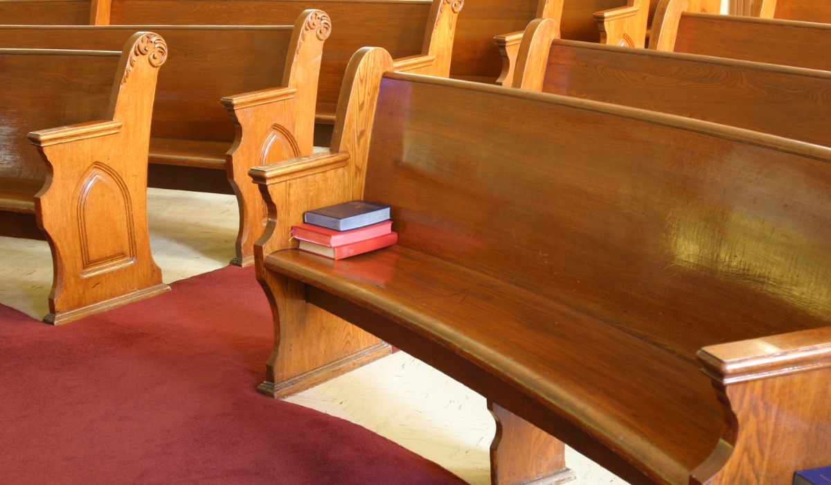 polished wooden church pew